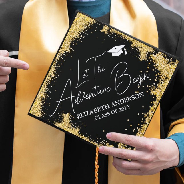 Sparkling Gold Adventure Graduation Cap Topper (Creator Uploaded)