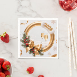 Sparkling gold and champagne new year 2026 holiday napkin