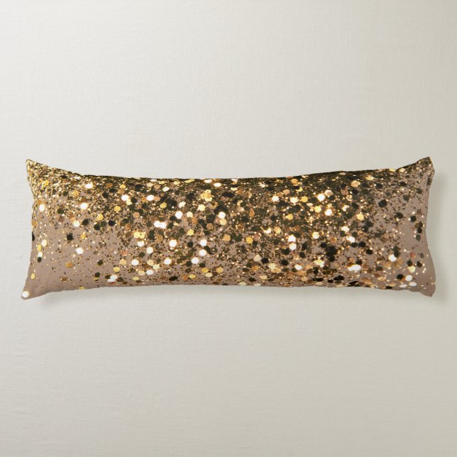 Sparkling Gold Brown Glitter Glam #1 Faux Glitter Body Pillow (Front)