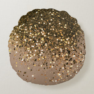 Sparkling Gold Brown Glitter Glam #1 Faux Glitter Round Pillow