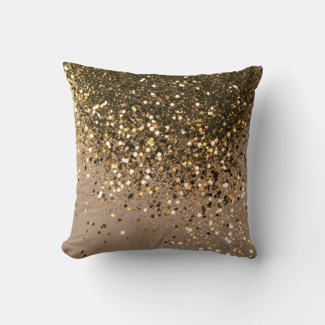 Sparkling Gold Brown Glitter Glam #1 (Faux Glitter Throw Pillow (Front)