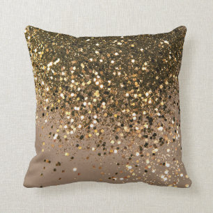 Sparkling Gold Brown Glitter Glam #1 (Faux Glitter Throw Pillow