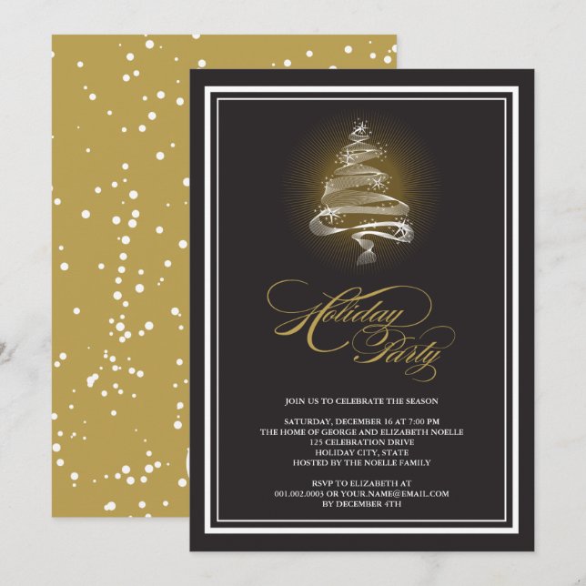 Sparkling Gold Christmas Tree Holiday Party Invite (Front/Back)
