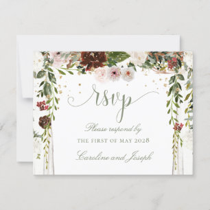Sparkling Gold Floral Chuppah Canopy Wedding RSVP Card