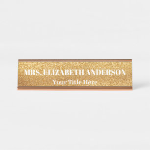 Sparkling gold glam desk name plate