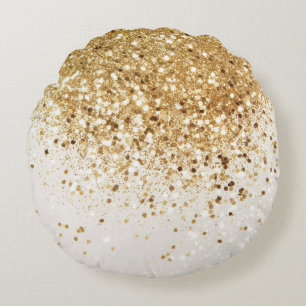 Sparkling Gold Glitter Glam #2 Round Pillow