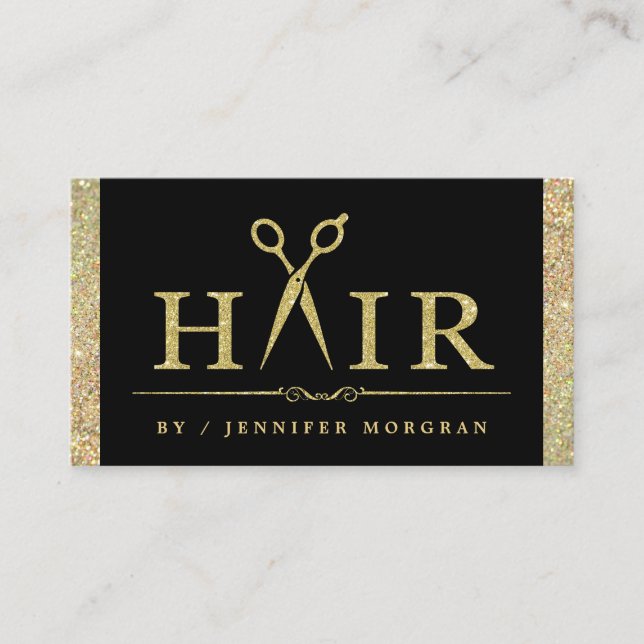 Sparkling Gold Glitter Hair Salon Appointment Card (Front)