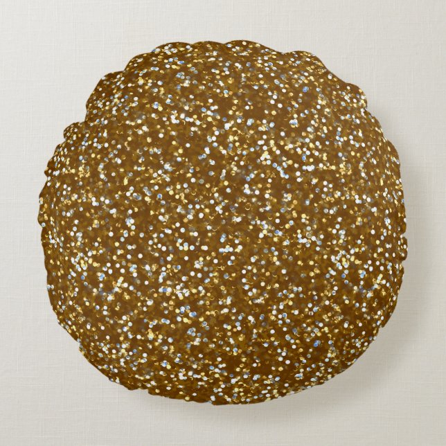 Sparkling Gold Glitter Round Pillow (Front)