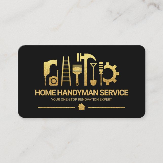 Sparkling Gold Handyman Construction Tools Business Card (Front)