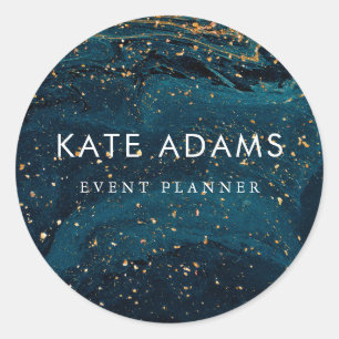 Sparkling Gold Marble Dark Navy Abstract Classic Round Sticker