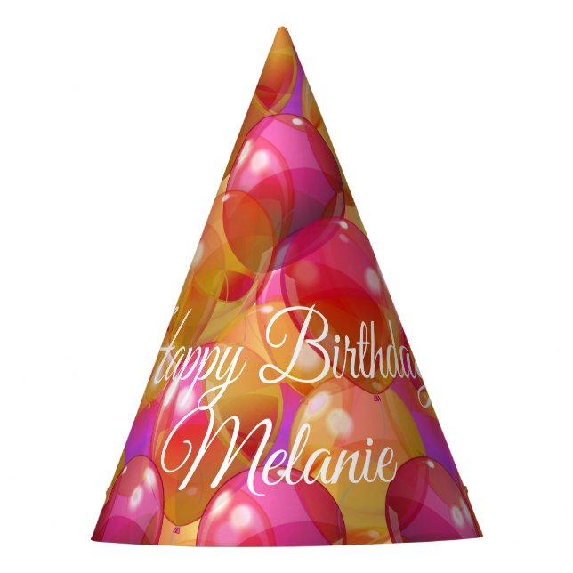 Sparkling Gold Pink Coral Birthday Party Balloons Hat (Front)