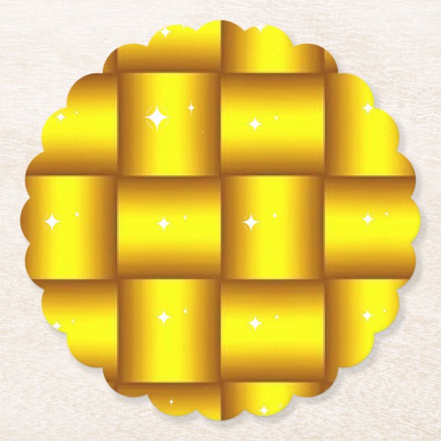 Sparkling Gold Scalloped Round Paper Coasters (Front)
