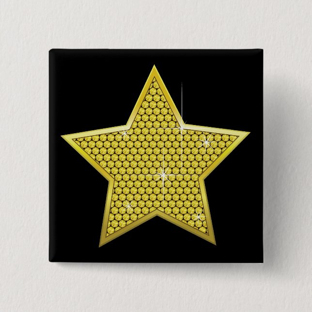 Sparkling Gold Star 2 Inch Square Button (Front)