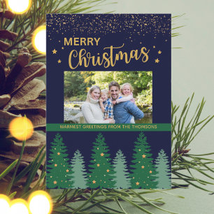 Sparkling Gold Stylish Winter Pine Tree Christmas  Holiday Card