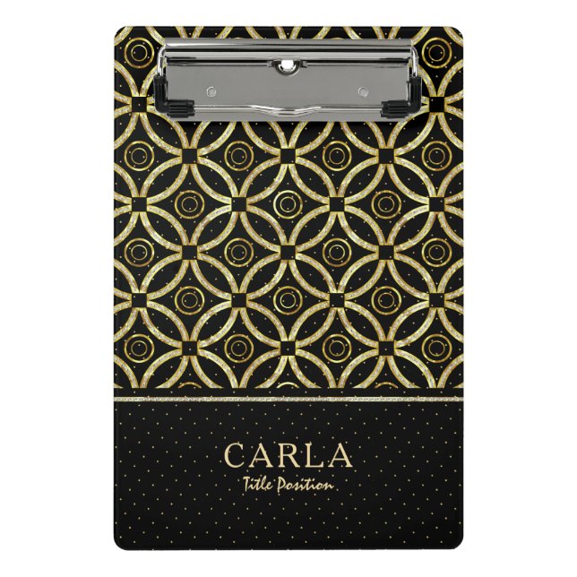 Sparkling gold texture on black gGeometric pattern Mini Clipboard (Front)