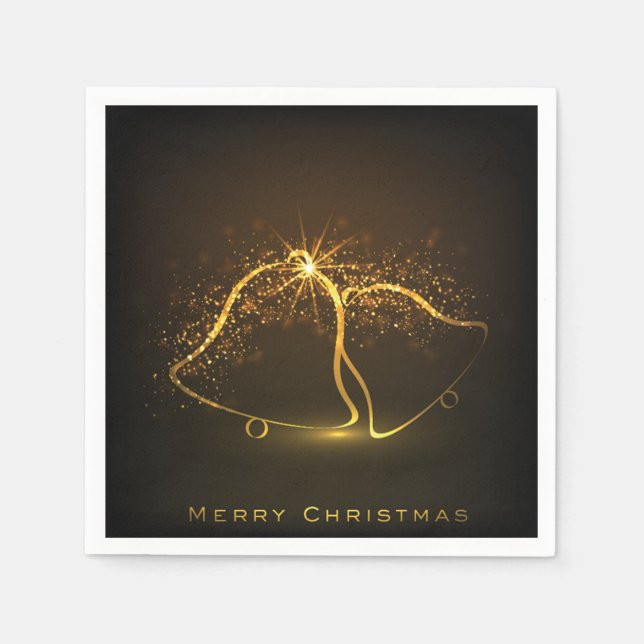 Sparkling Golden Christmas Bells Paper Napkins (Front)