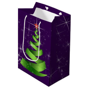 Sparkling Green Ribbon Christmas Tree Medium Gift Bag