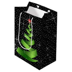 Sparkling Green Ribbon Christmas Tree Medium Gift Bag