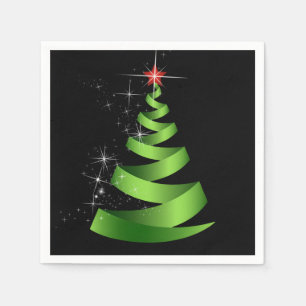Sparkling Green Ribbon Christmas Tree Napkin
