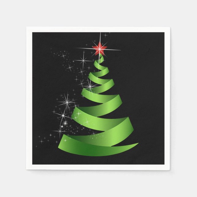 Sparkling Green Ribbon Christmas Tree Napkin (Front)