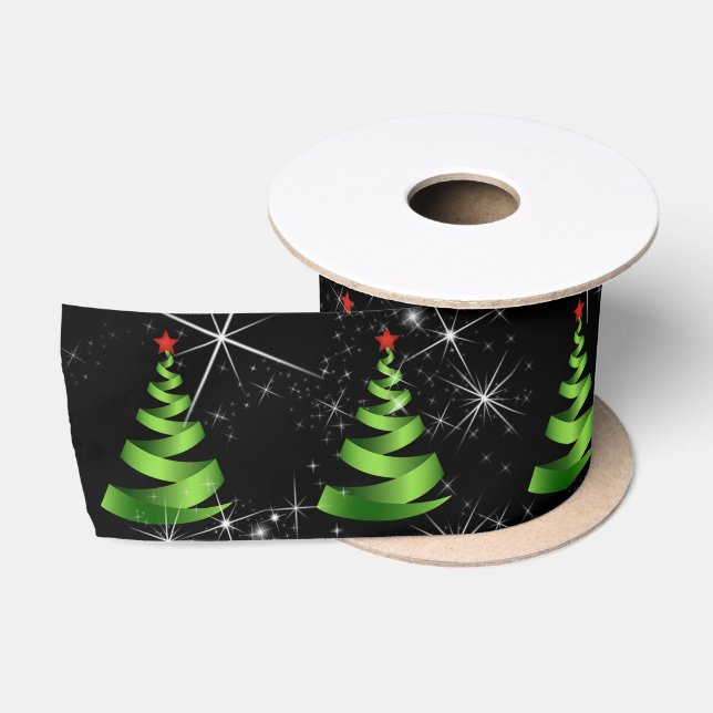 Sparkling Green Ribbon Christmas Tree Satin Ribbon (Spool)