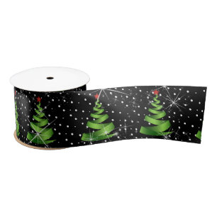 Sparkling Green Ribbon Christmas Trees Satin Ribbon