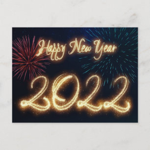 Sparkling Happy New Year 2022 Fireworks Holiday Postcard
