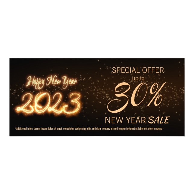 Sparkling Happy New Year 2023 Fireworks Discount Rack Card (Front)