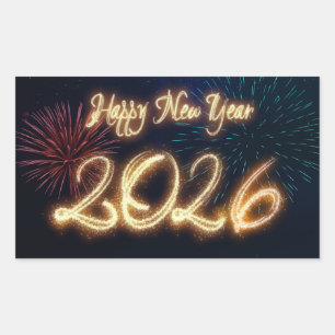 Sparkling Happy New Year 2026 Fireworks Sticker