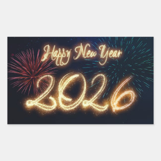 Sparkling Happy New Year 2026 Fireworks Sticker