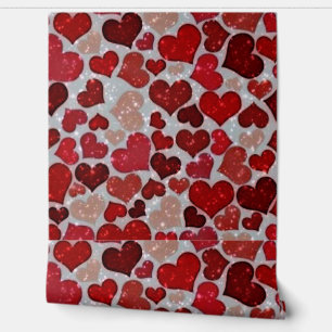 sparkling hearts, red wallpaper