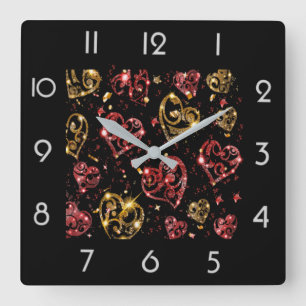 Sparkling hearts square wall clock