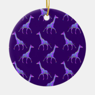 Sparkling Hippie Style Purple Giraffe Ceramic Ornament