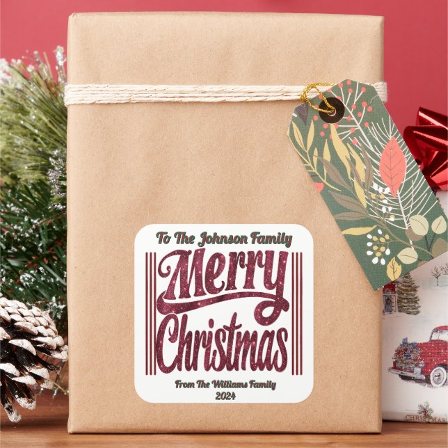Sparkling Holiday Cheer & Merry Wishes Square Sticker (Holiday)