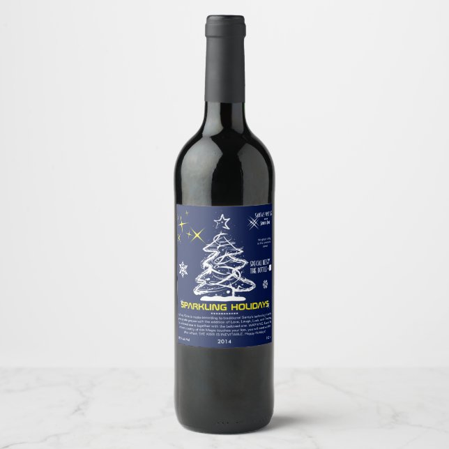 Sparkling Holidays Fairy Wine funny customizable Wine Label (Front)