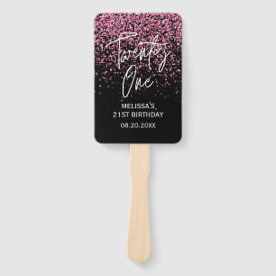 Sparkling Hot Pink Glitter Black 21st Birthday Hand Fan
