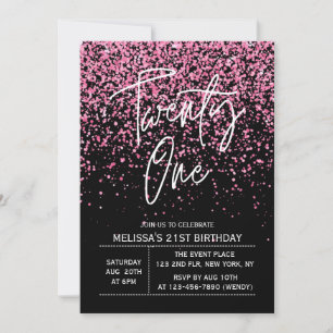 Sparkling Hot Pink Glitter Black 21st Birthday Invitation