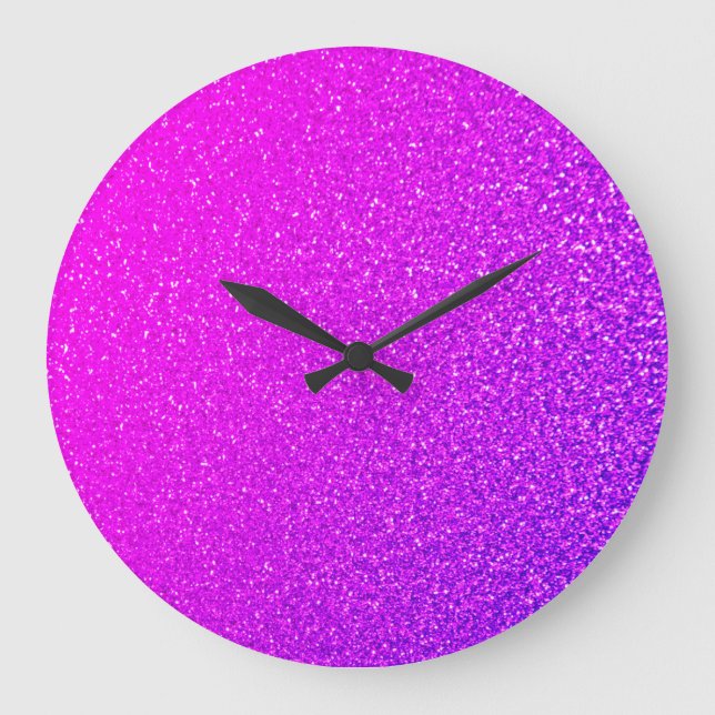 Sparkling Hot Pink Purple Glitter Ombre Girly Cool Large Clock (Front)