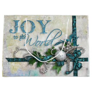 Sparkling Jewelled Teal and Silver Personalized Large Gift Bag
