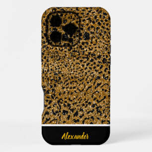 Sparkling leopard print fabric iPhone 16 pro max case