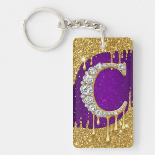 Sparkling Letter C With Gold Glitter Drip Keychain