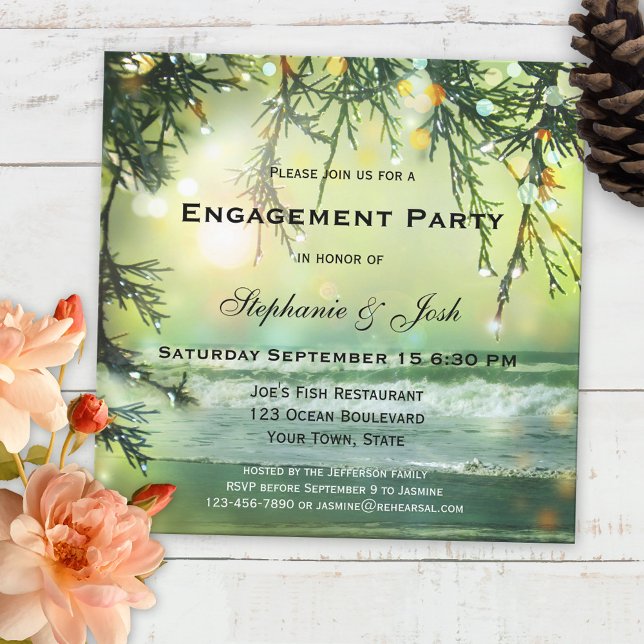 Sparkling Lights Beach Engagement Party Invitation (Creator Uploaded)