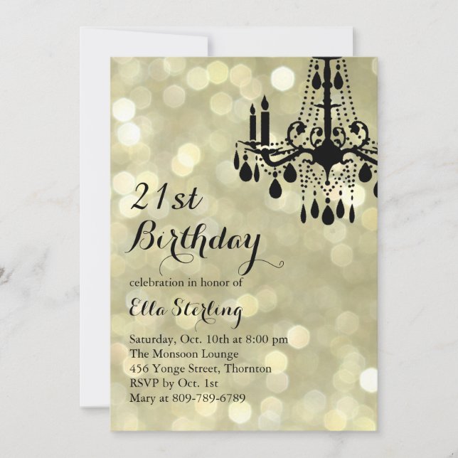 Sparkling Lights Gold Ballroom Birthday Invitation (Front)