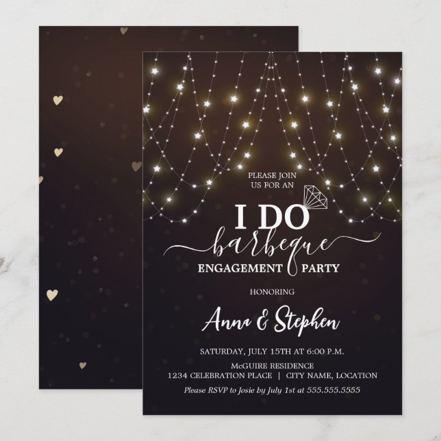 Sparkling Lights I Do BBQ Engagement Party Invitation (Front/Back)