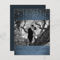 Sparkling Lights Navy Blue Photo Save the Date