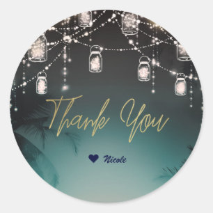 Sparkling Lights Palm Trees Elegant Beach Wedding Classic Round Sticker
