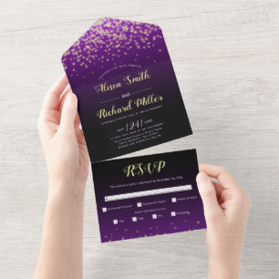 Sparkling lights purple winter night wedding all in one invitation