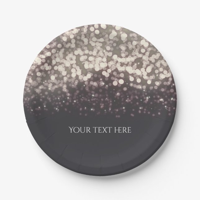 Sparkling Lights Romantic Grey Modern Wedding Paper Plate (Front)