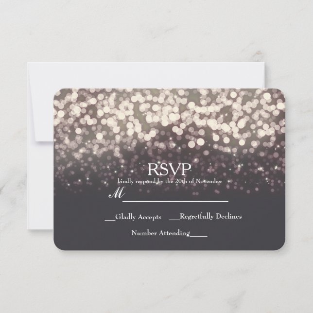 Sparkling Lights Romantic Grey Modern Wedding RSVP Card (Front)