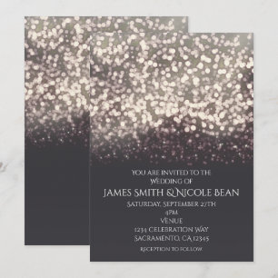 Sparkling Lights Romantic Modern Grey Wedding Invitation